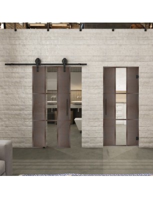 Pendeltür Loft Rosteisen Genietet 36 Auf Klarglas