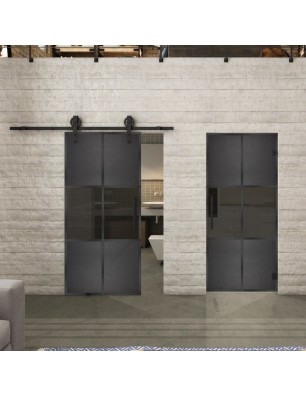 Pendeltür Loft Schwarzeisen Genietet 30 Auf Grauglas