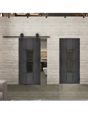 Pendeltür Loft Schwarzeisen Genietet 35 Auf Grauglas