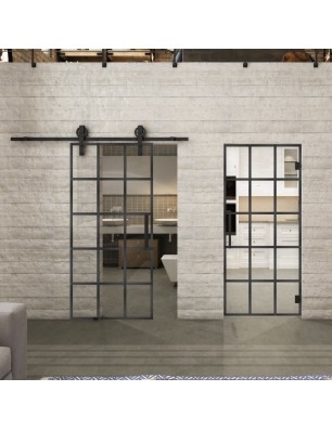 Pendeltür Loft Schwarzeisen Genietet 09 Auf Klarglas