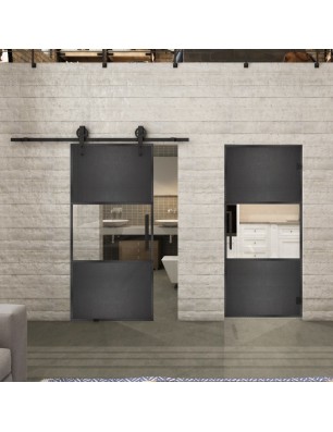 Pendeltür Loft Schwarzeisen Genietet 27 Auf Klarglas