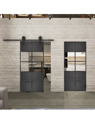 Pendeltür Loft Schwarzeisen Genietet 28 Auf Klarglas