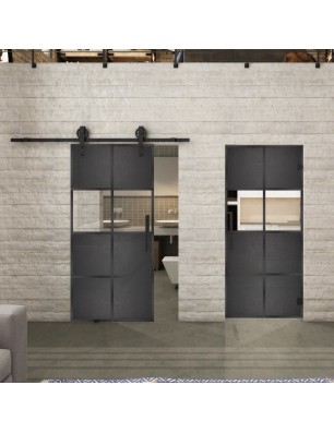 Pendeltür Loft Schwarzeisen Genietet 29 Auf Klarglas