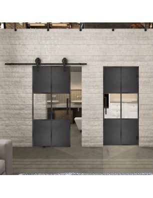 Pendeltür Loft Schwarzeisen Genietet 30 Auf Klarglas