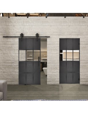 Pendeltür Loft Schwarzeisen Genietet 32 Auf Klarglas