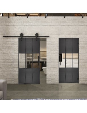 Pendeltür Loft Schwarzeisen Genietet 33 Auf Klarglas