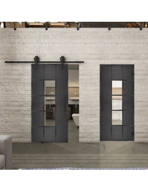 Pendeltür Loft Schwarzeisen Genietet 34 Auf Klarglas