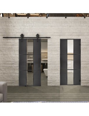 Pendeltür Loft Schwarzeisen Genietet 36 Auf Klarglas