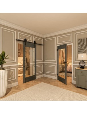 Ganzglastür - Country Schwarz gebeizt Model 11