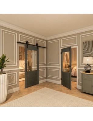 Ganzglastür - Country Schwarz gebeizt Model 12