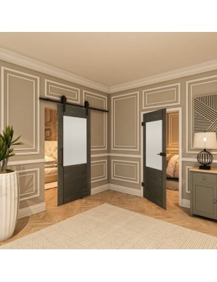 Ganzglastür - Country Schwarz gebeizt Model 14