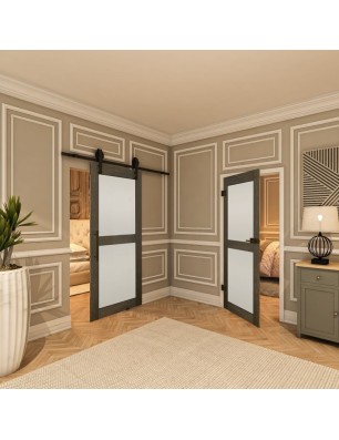 Ganzglastür - Country Schwarz gebeizt Model 24