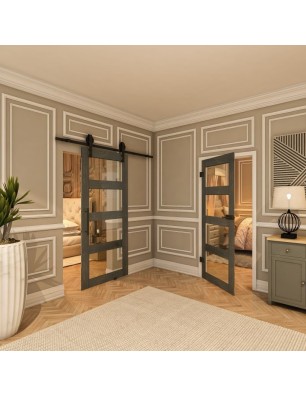 Ganzglastür - Country Schwarz gebeizt Model 31