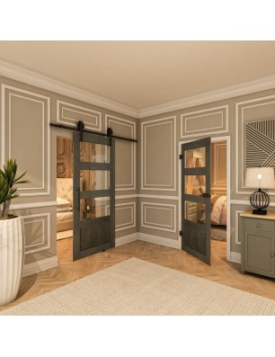 Ganzglastür - Country Schwarz gebeizt Model 32