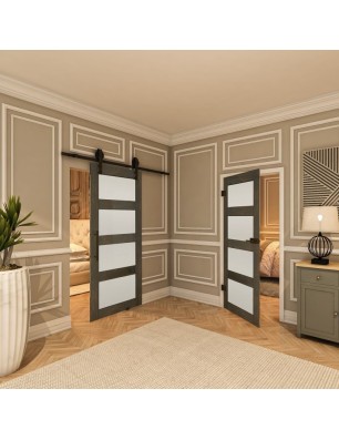 Ganzglastür - Country Schwarz gebeizt Model 35