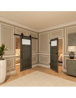 Ganzglastür - Country Schwarz gebeizt Model 38