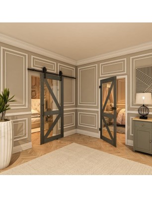 Ganzglastür - Country Schwarz gebeizt Model 41