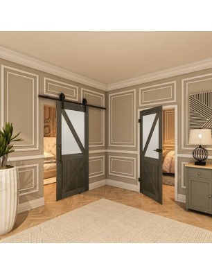 Ganzglastür - Country Schwarz gebeizt Model 44