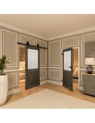 Ganzglastür - Country Schwarz gebeizt Model 54