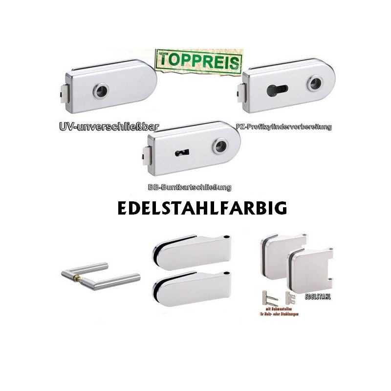 Glastürbeschlag OLIVER - Edelstahlfarbig Glastürbeschlag OLIVER - Edelstahlfarbig