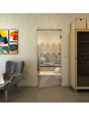 Pendeltür - Fineprint Model 009 Weiss auf Klarglas