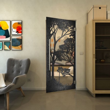 Pendeltür - Fineprint Model 110 Schwarz auf Klarglas