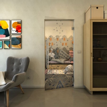 Pendeltür - Fineprint Model 155 Schwarz auf Klarglas