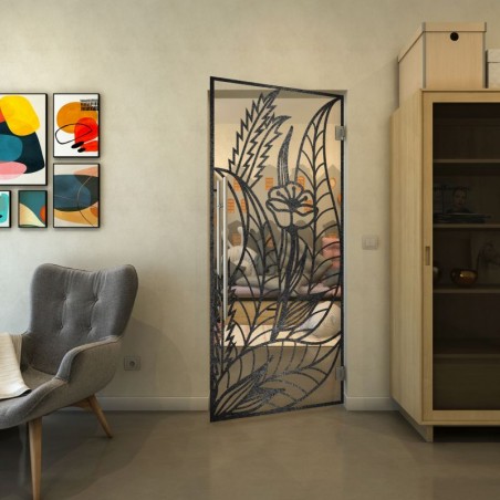 Pendeltür - Fineprint Model 195 Schwarz auf Klarglas