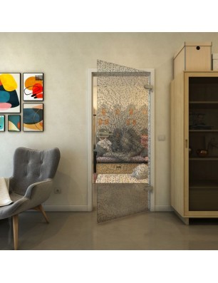 Ganzglastür - Fineprint Model 006 Schwarz auf Klarglas