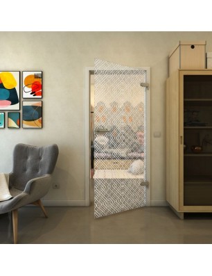 Ganzglastür - Fineprint Model 018 Weiss auf Klarglas