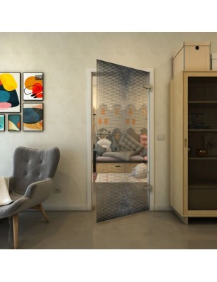 Ganzglastür - Fineprint Model 024 Schwarz auf Klarglas