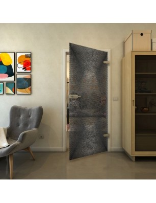 Ganzglastür - Fineprint Model 025 Schwarz auf Klarglas