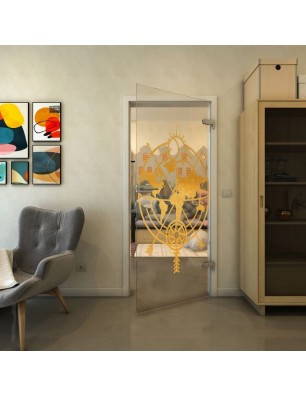 Ganzglastür - Fineprint Model 127 Gold auf Klarglas