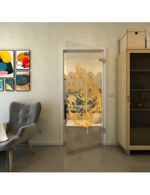 Ganzglastür - Fineprint Model 130 Gold auf Klarglas