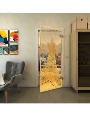 Ganzglastür - Fineprint Model 132 Gold auf Klarglas