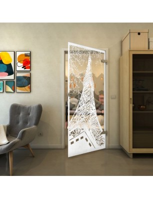 Ganzglastür - Fineprint Model 132 Weiss auf Klarglas