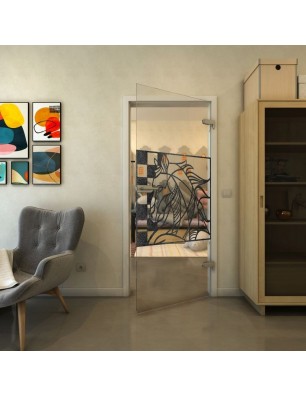 Ganzglastür - Fineprint Model 137 Schwarz auf Klarglas