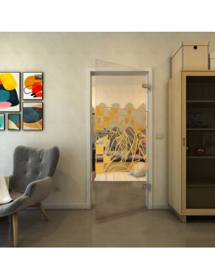 Ganzglastür - Fineprint Model 137 Gold auf Klarglas