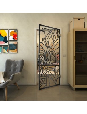 Ganzglastür - Fineprint Model 148 Schwarz auf Klarglas