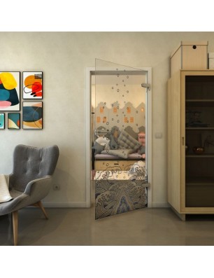 Ganzglastür - Fineprint Model 155 Schwarz auf Klarglas