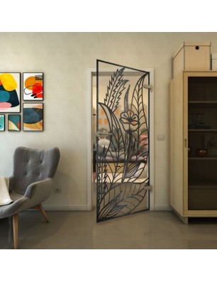 Ganzglastür - Fineprint Model 195 Schwarz auf Klarglas