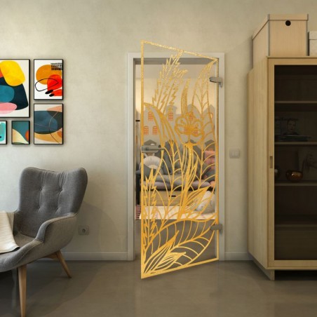 Ganzglastür - Fineprint Model 195 Gold auf Klarglas