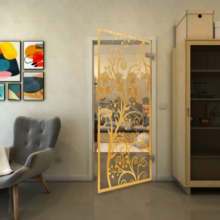 Ganzglastür - Fineprint Model 204 Gold auf Klarglas