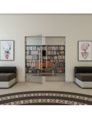 Pendeltür - Fineprint Model 002 Schwarz auf Klarglas