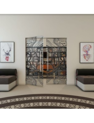 Pendeltür - Fineprint Model 010 Schwarz auf Klarglas