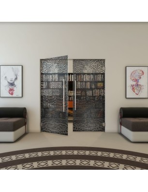 Pendeltür - Fineprint Model 015 Schwarz auf Klarglas