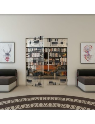 Pendeltür - Fineprint Model 092 Schwarz auf Klarglas