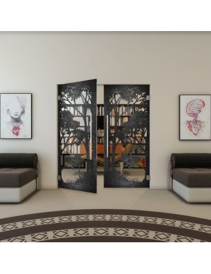 Pendeltür - Fineprint Model 110 Schwarz auf Klarglas