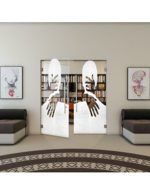 Pendeltür - Fineprint Model 124 Weiss auf Klarglas