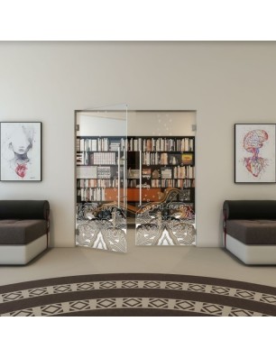 Pendeltür - Fineprint Model 155 Weiss auf Klarglas